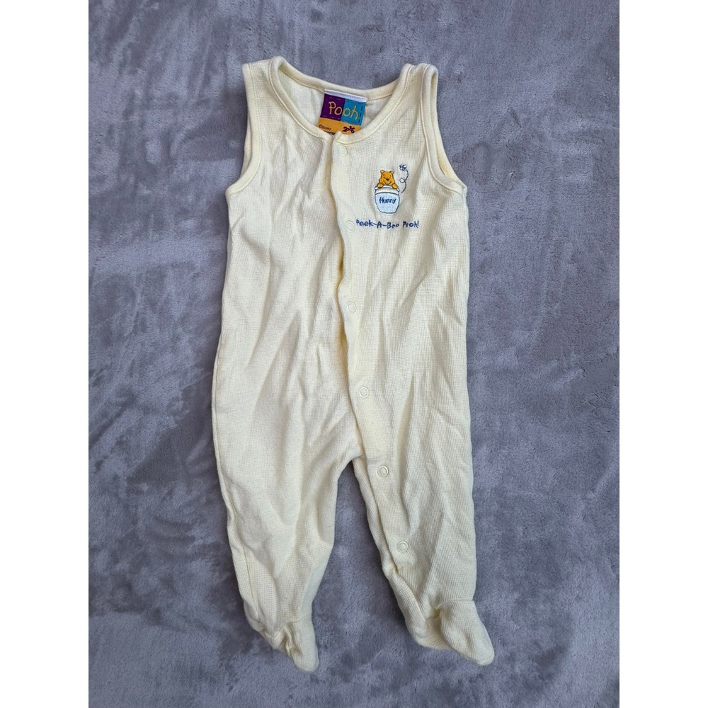 Disney Pooh Baby Romper Sleeveless Footed Pajamas‎ Cream Peek-A-Boo Pooh